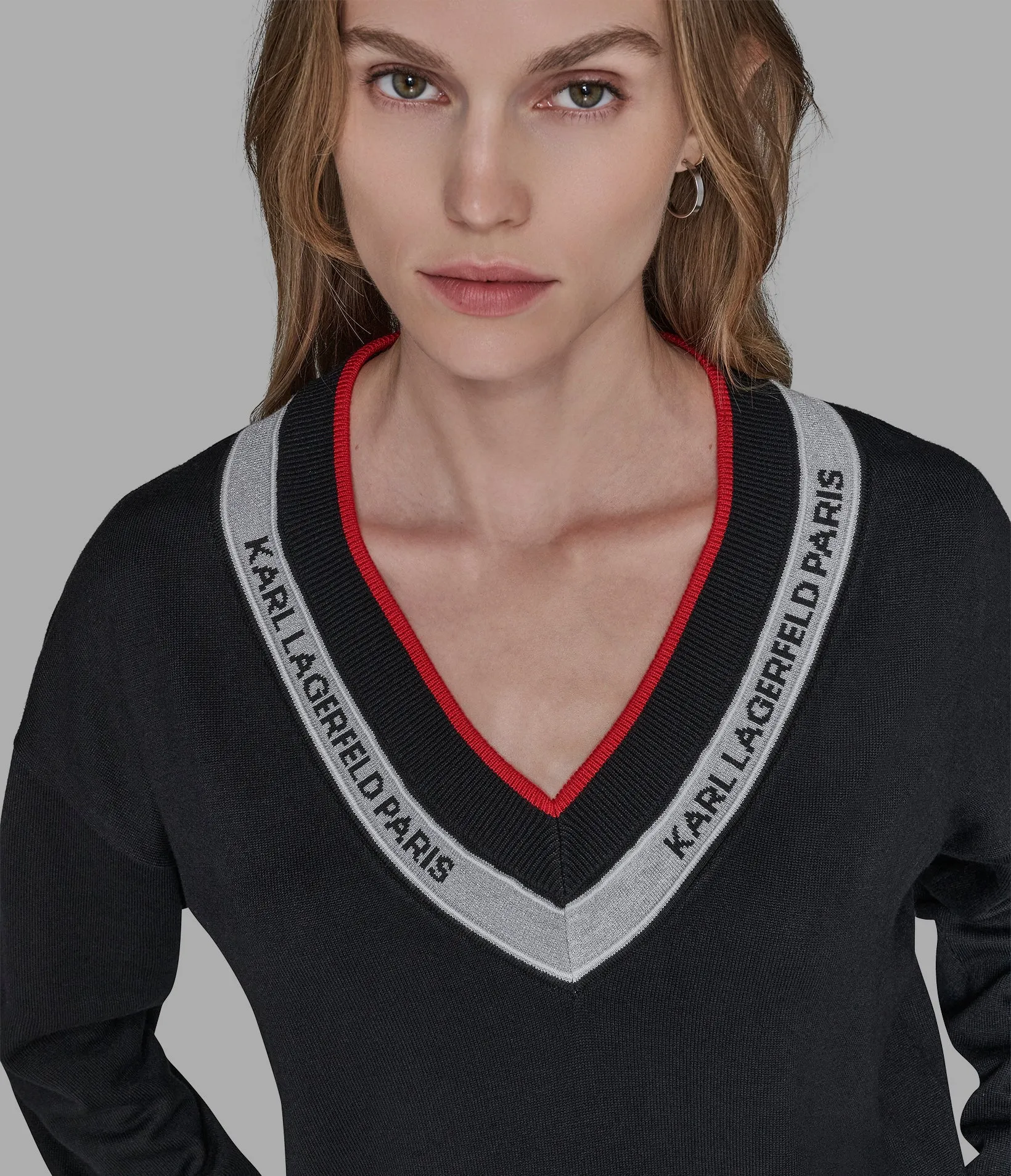 V-NECK LOGO TAPE SWEATER sold by Karl Lagerfeld Paris product image thumbnail 5