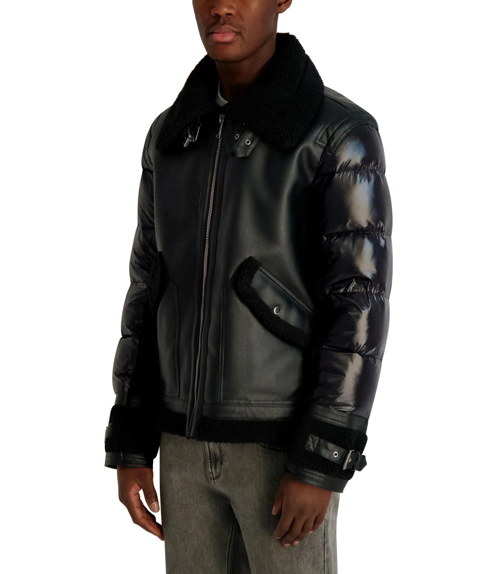 FAUX SHEARLING MIXED MEDIA JACKET sold by Karl Lagerfeld Paris product image thumbnail 3