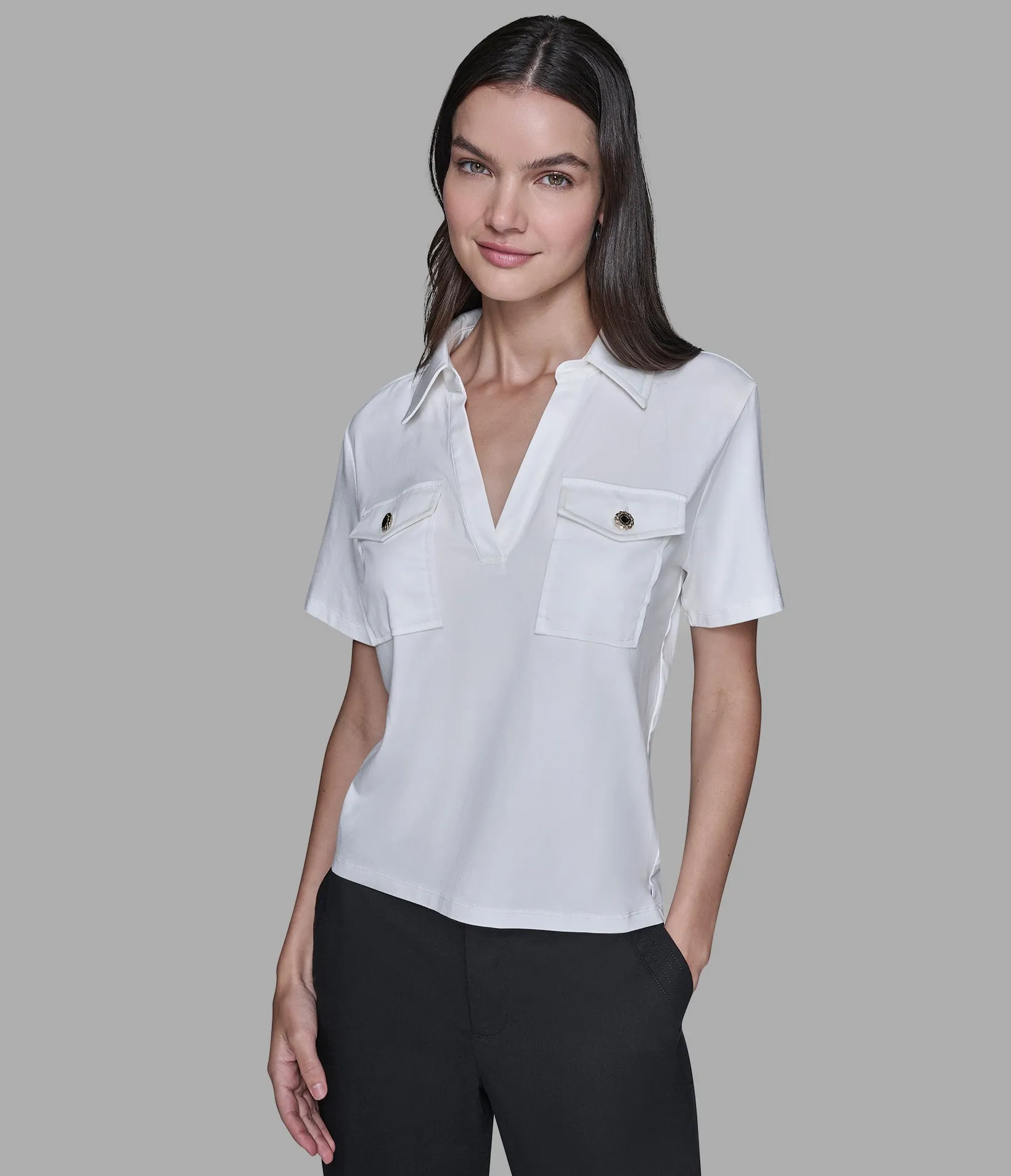 JOHNNY COLLAR KNIT TOP sold by Karl Lagerfeld Paris