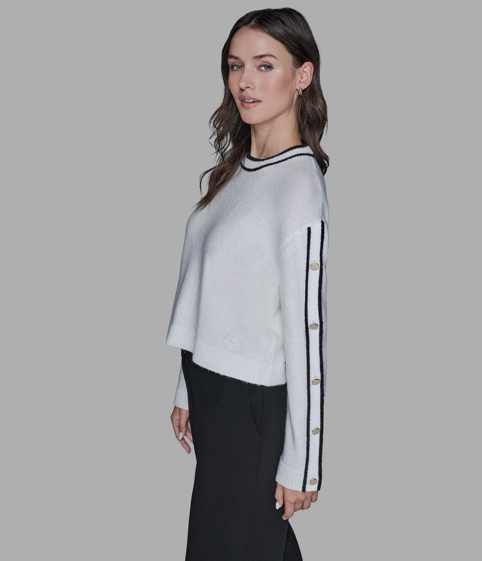 BUTTON SLEEVE PULLOVER SWEATER sold by Karl Lagerfeld Paris product image thumbnail 3