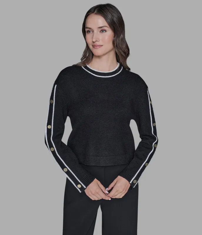 BUTTON SLEEVE PULLOVER SWEATER sold by Karl Lagerfeld Paris