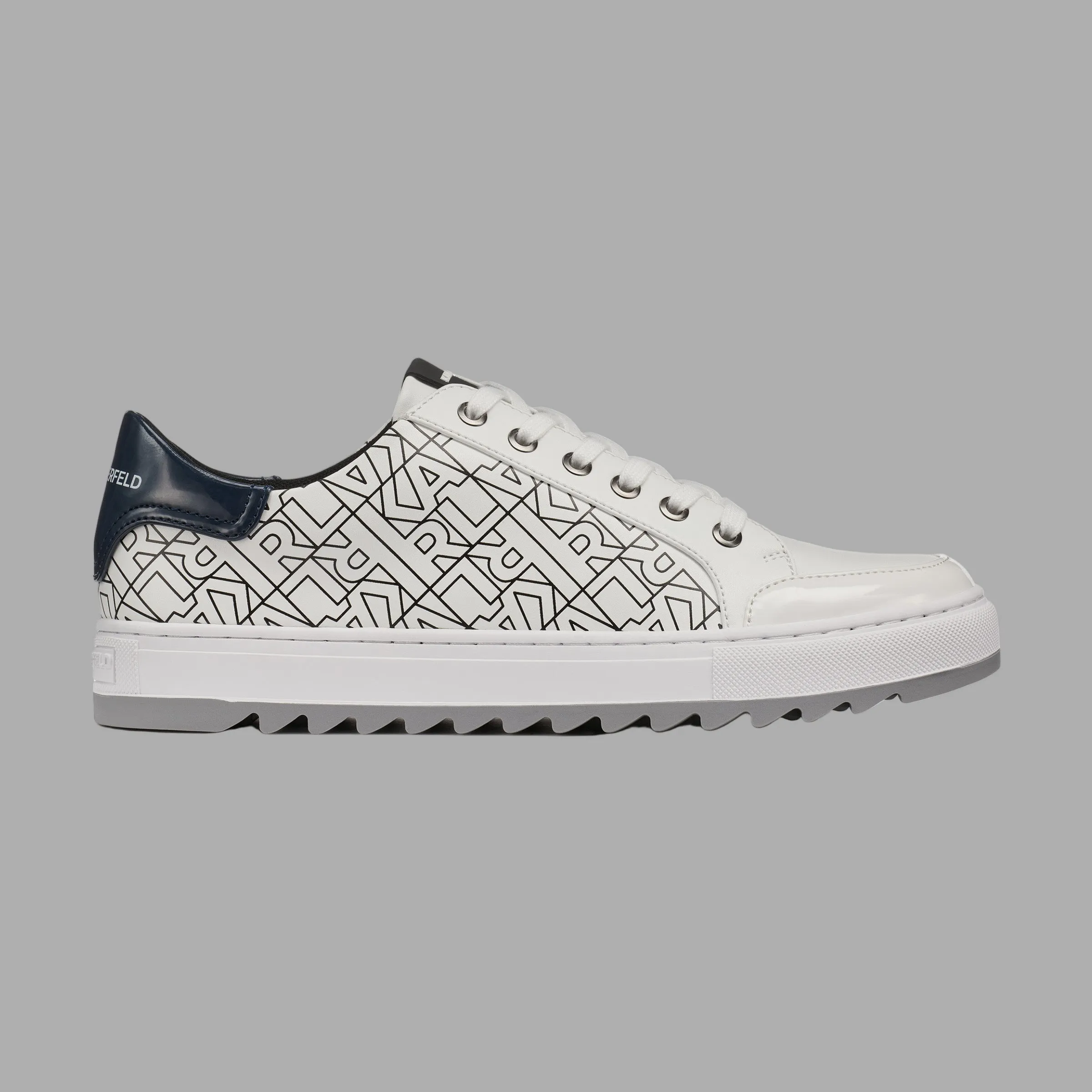 LEATHER SNEAKER WITH PATENT DETAILING AND SIDE LOGO sold by Karl Lagerfeld Paris