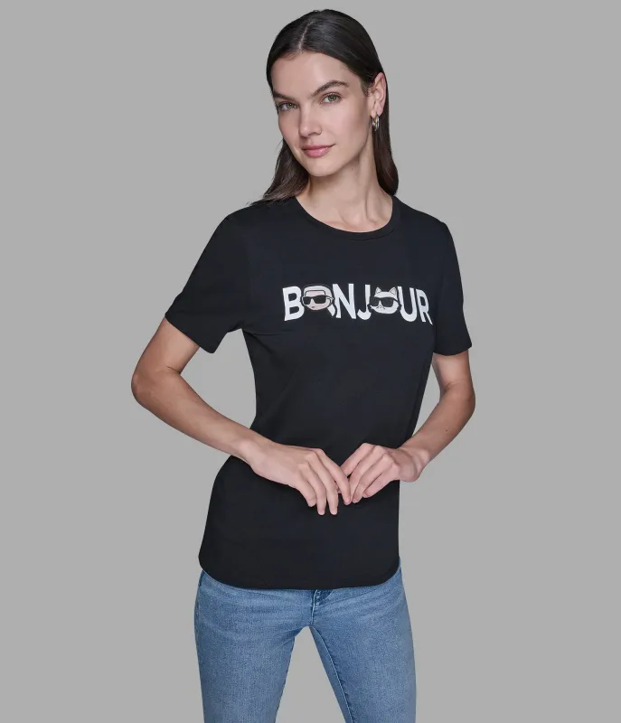 BONJOUR CHARACTER TEE - BLACK sold by Karl Lagerfeld Paris