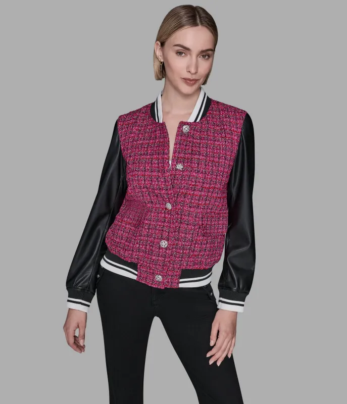 MIXED MEDIA TWEED VARSITY JACKET sold by Karl Lagerfeld Paris