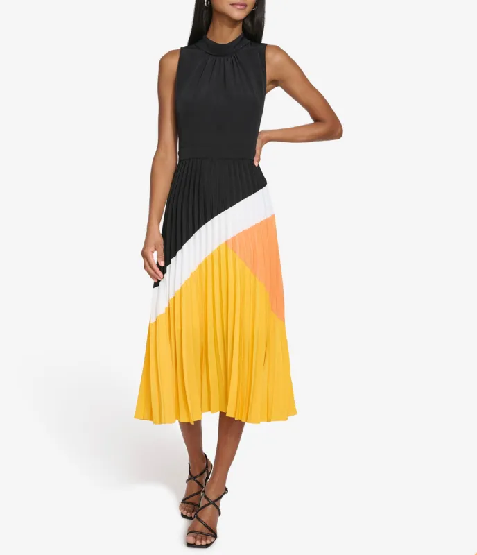 SILKY CREPE PLEATED COLORBLOCK DRESS sold by Karl Lagerfeld Paris