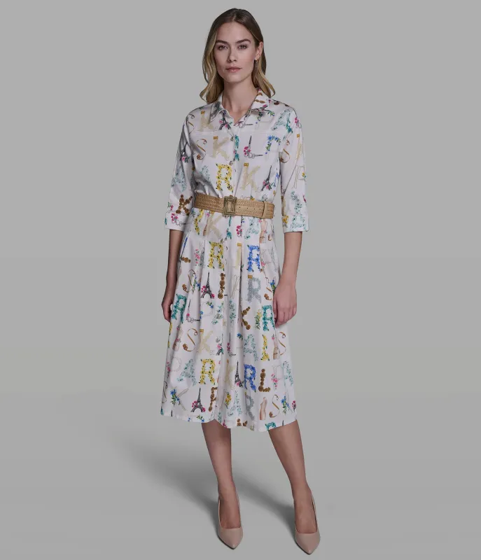 PRINTED MIDI SHIRT DRESS WITH BELT sold by Karl Lagerfeld Paris
