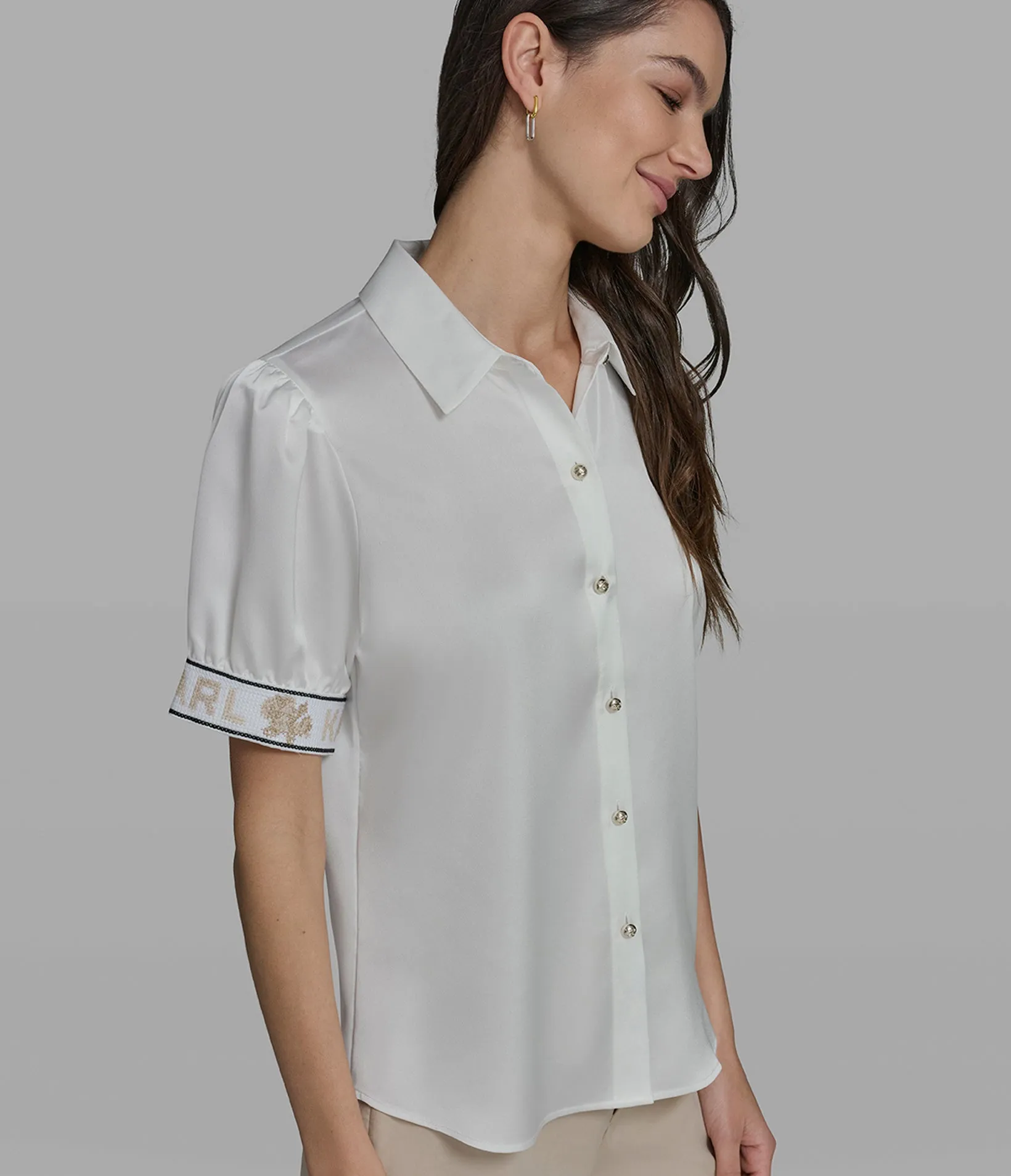 KARL CUFF LOGO BLOUSE sold by Karl Lagerfeld Paris