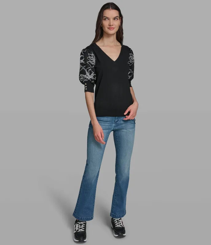 FLORAL SLEEVE SWEATER made by Karl Lagerfeld Paris