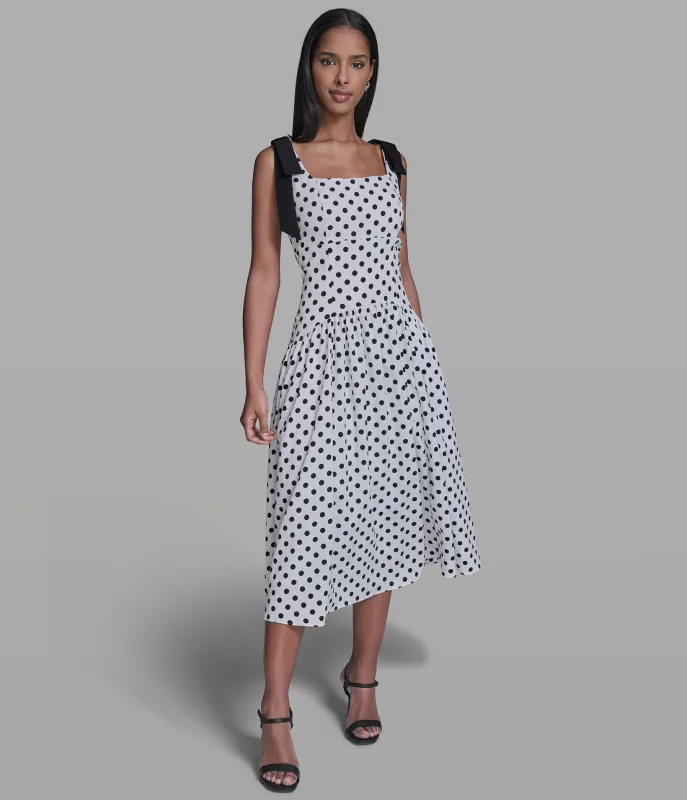 BOW STRAP POLKA DOT MIDI DRESS sold by Karl Lagerfeld Paris