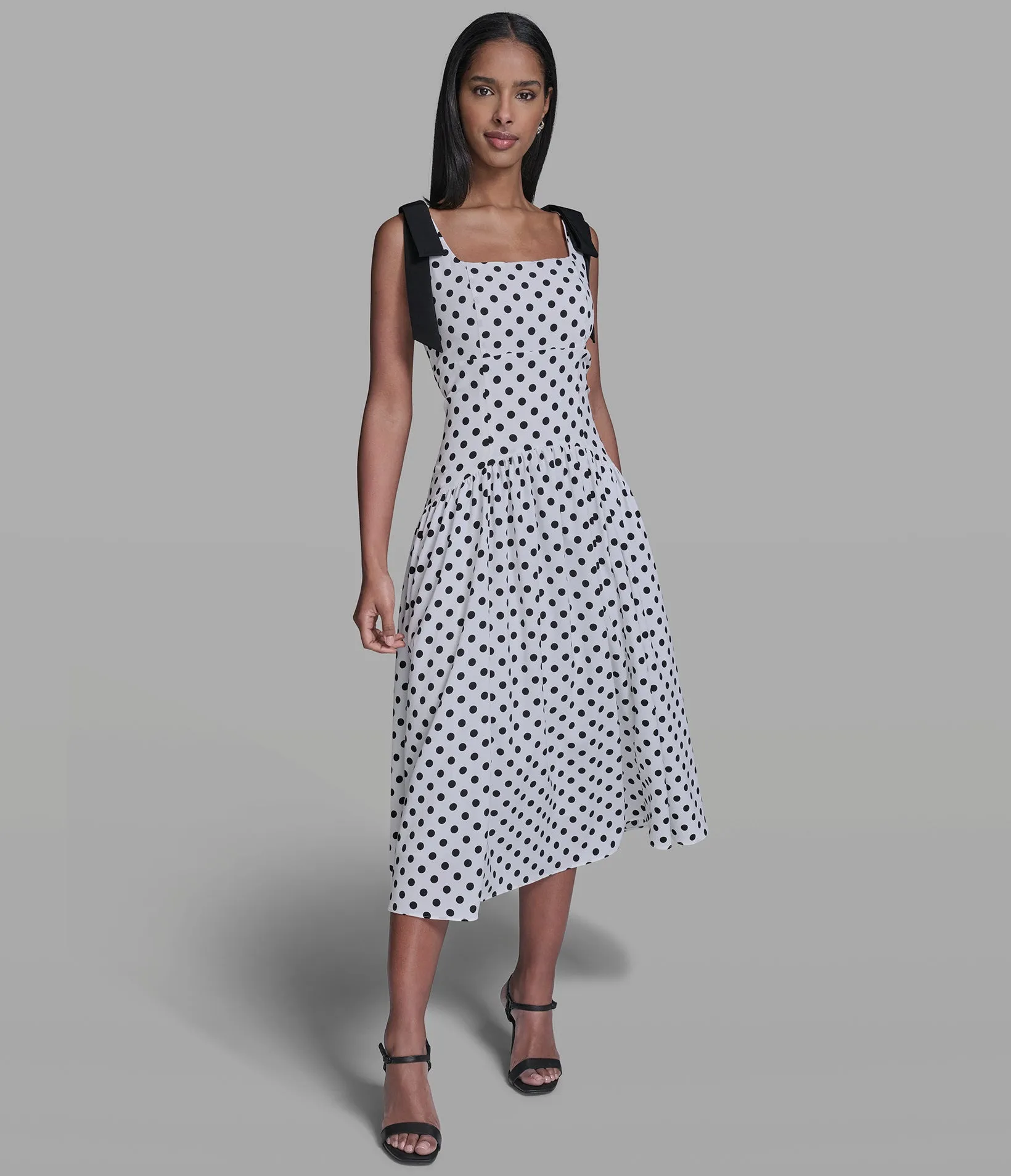 BOW STRAP POLKA DOT MIDI DRESS sold by Karl Lagerfeld Paris