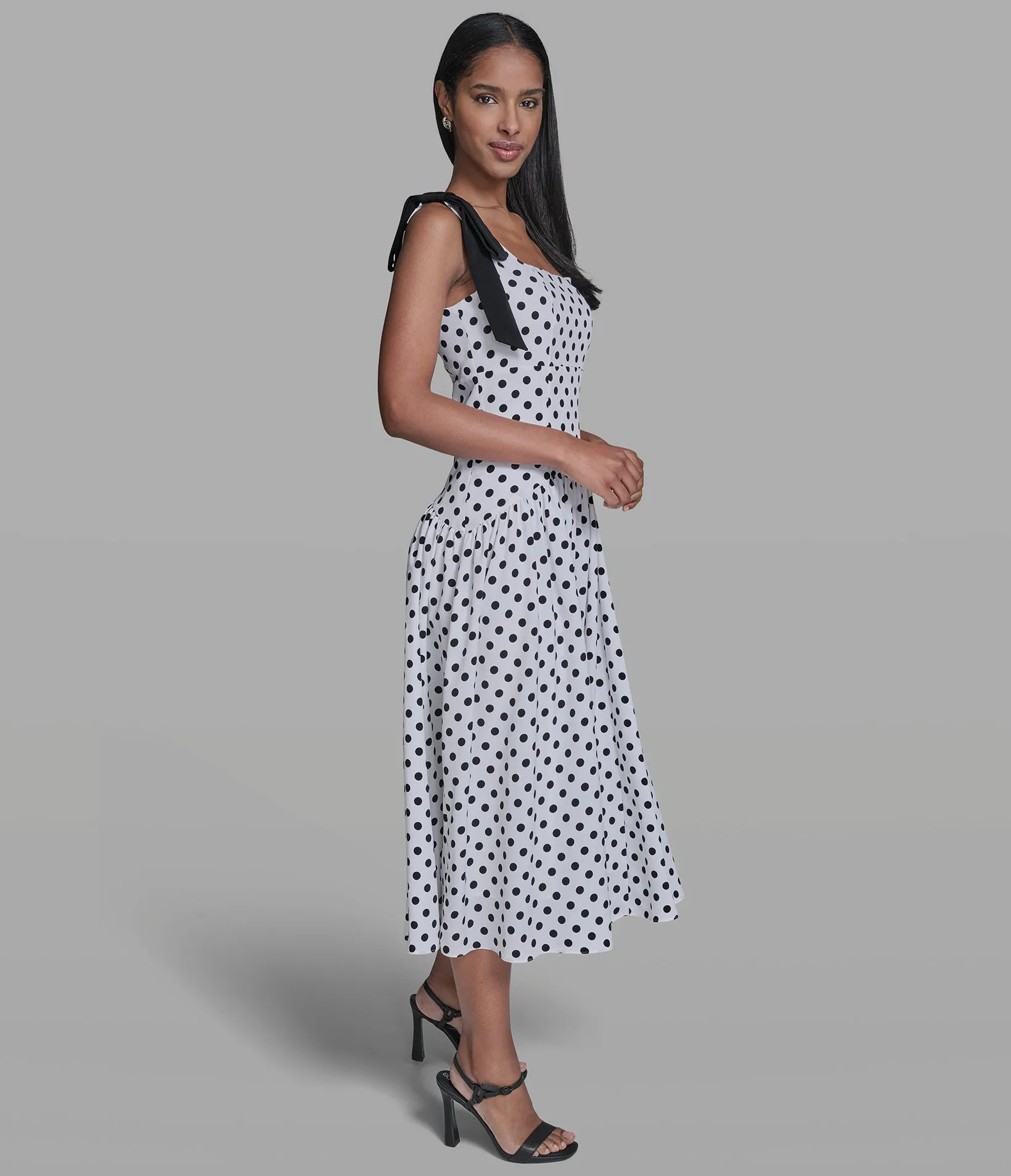 BOW STRAP POLKA DOT MIDI DRESS sold by Karl Lagerfeld Paris product image thumbnail 3