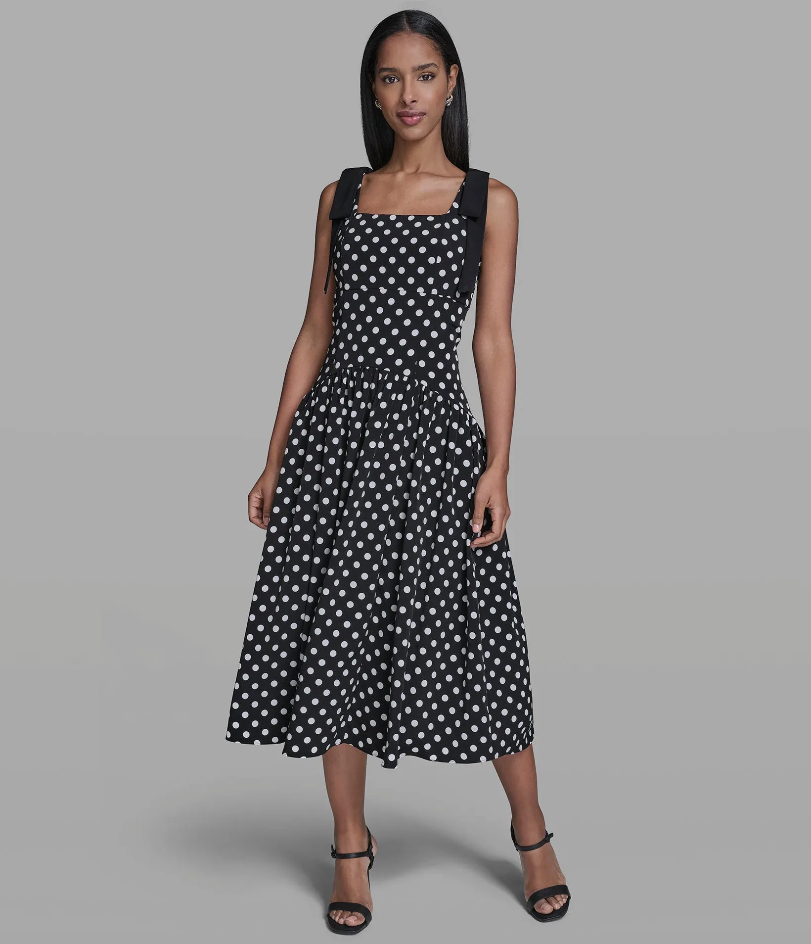 BOW STRAP POLKA DOT MIDI DRESS sold by Karl Lagerfeld Paris