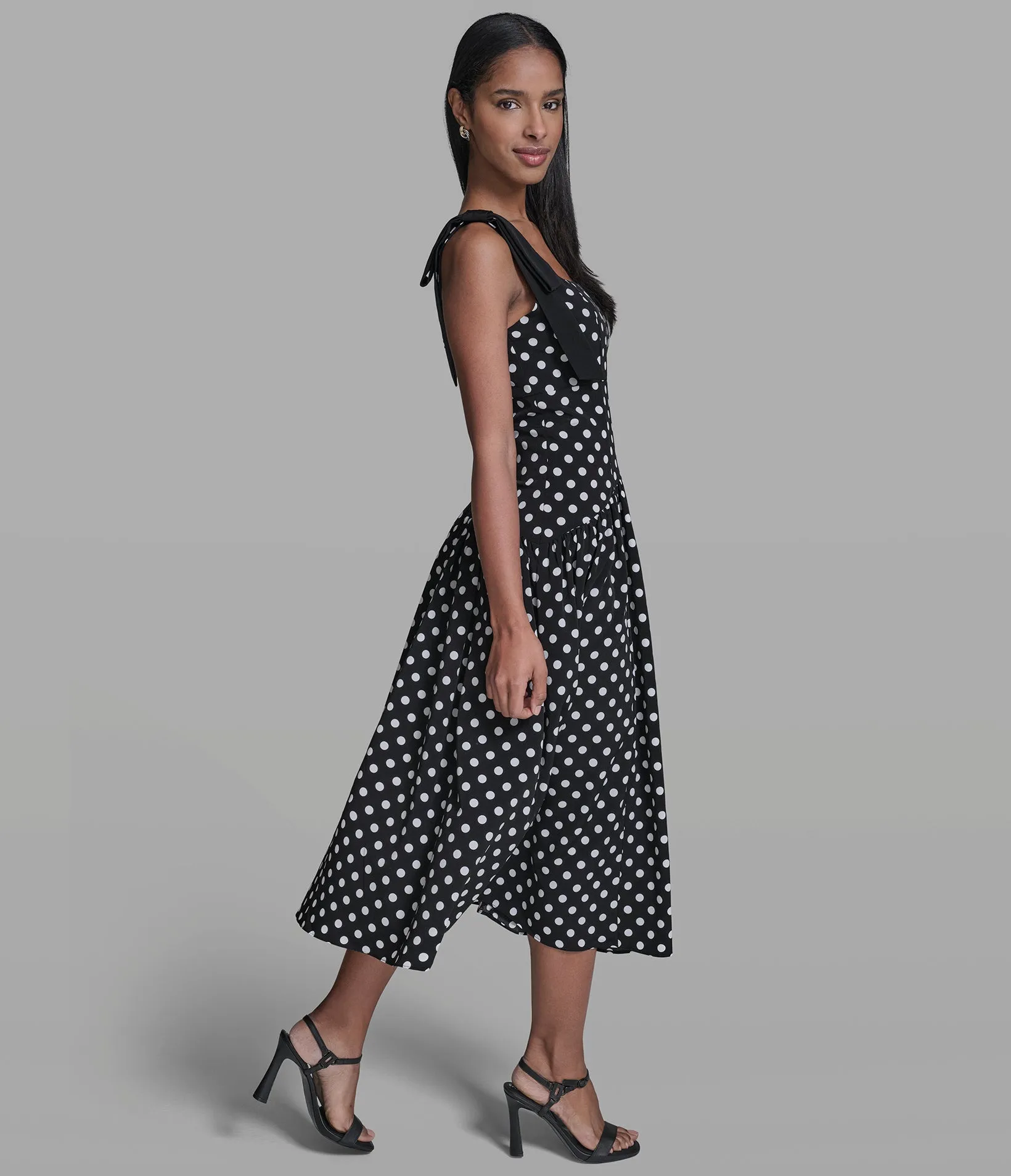BOW STRAP POLKA DOT MIDI DRESS sold by Karl Lagerfeld Paris product image thumbnail 3