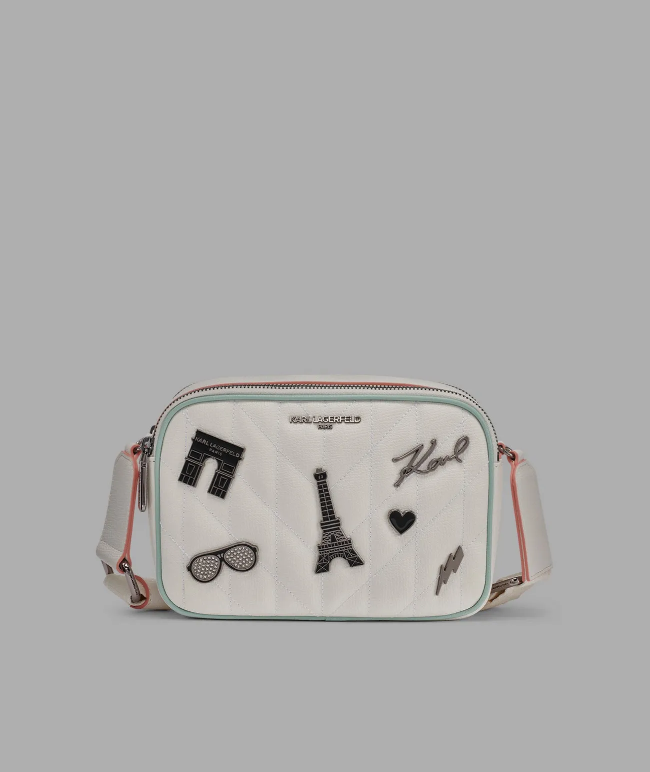 MAYBELLE CROSSBODY WITH PARIS PINS sold by Karl Lagerfeld Paris