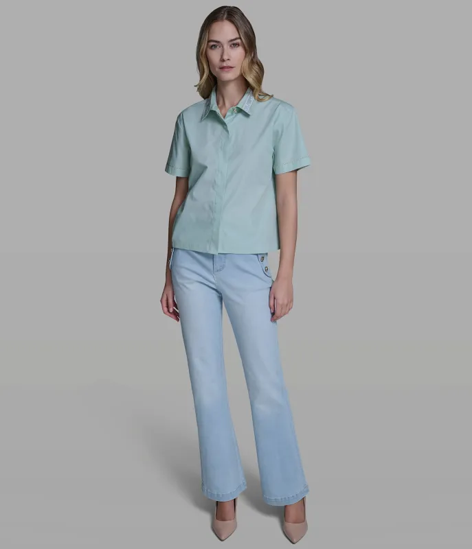 SHORT SLEEVE POPLIN SHIRT WITH EMBELLISHED TRIM made by Karl Lagerfeld Paris
