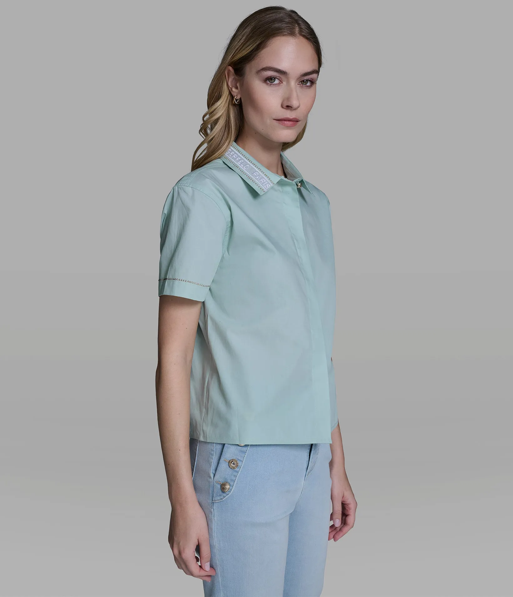 COTTON-POPLIN LOGO EMBROIDERED CAMP SHIRT sold by Karl Lagerfeld Paris product image thumbnail 3
