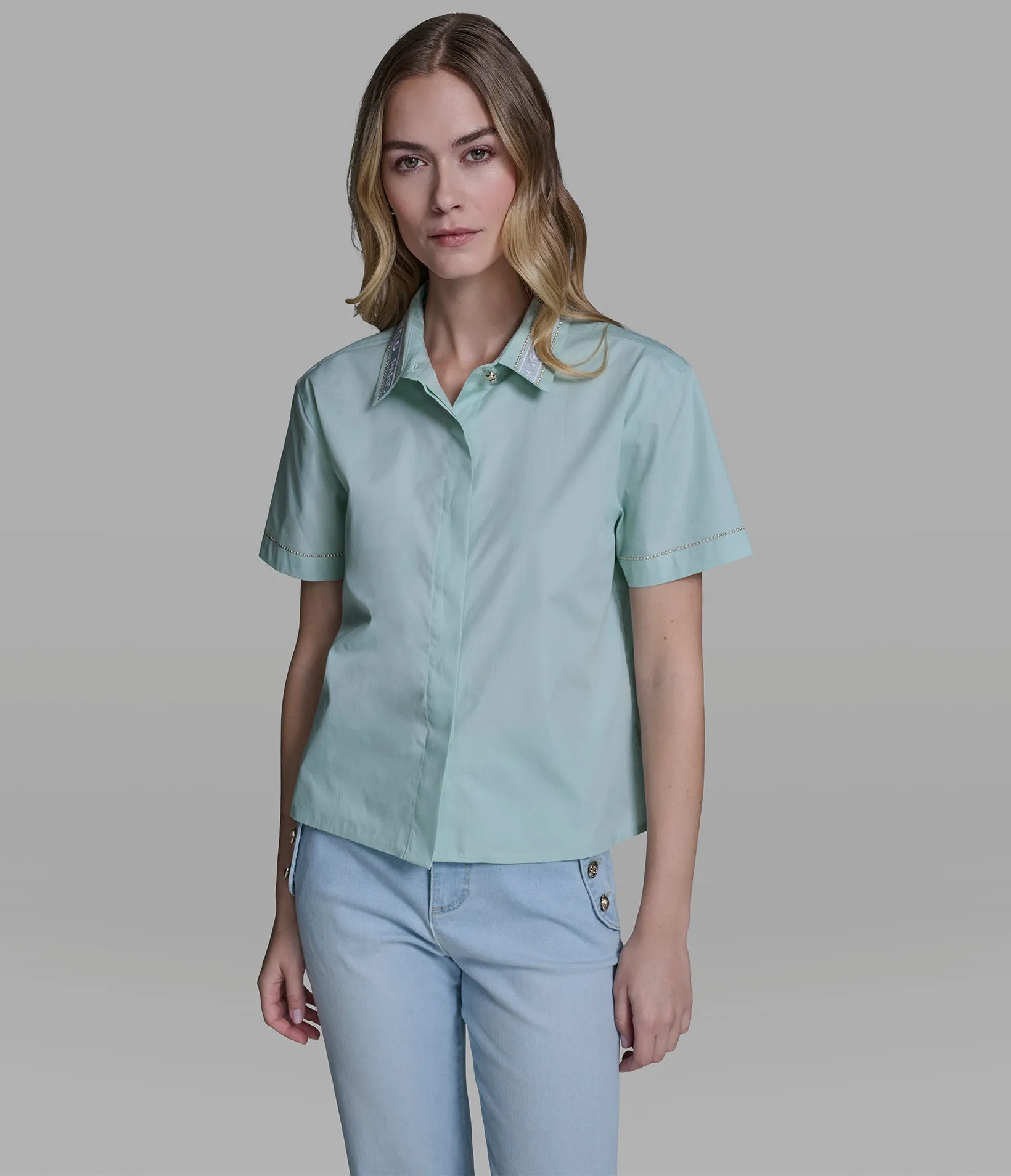 COTTON-POPLIN LOGO EMBROIDERED CAMP SHIRT sold by Karl Lagerfeld Paris product image thumbnail 4
