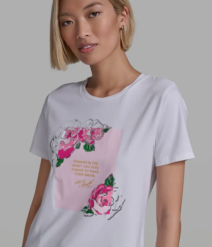FLORAL QUOTE LOGO TEE sold by Karl Lagerfeld Paris