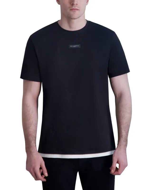 MERCERZIED COTTON T-SHIRT WITH METAL PLATE LOGO sold by Karl Lagerfeld Paris
