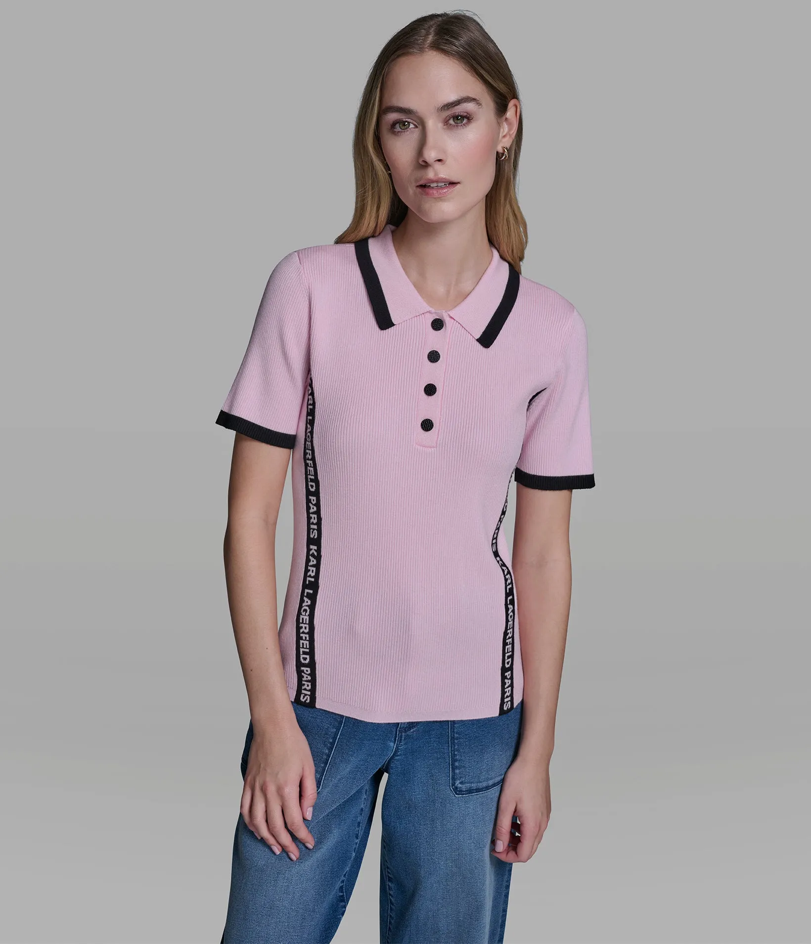 LOGO TRIM POLO SWEATER TEE sold by Karl Lagerfeld Paris