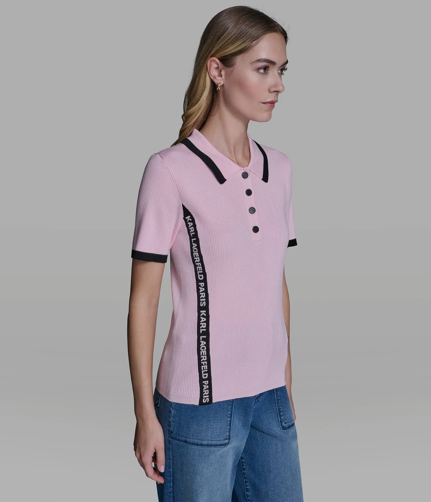 LOGO TRIM POLO SWEATER TEE sold by Karl Lagerfeld Paris product image thumbnail 2