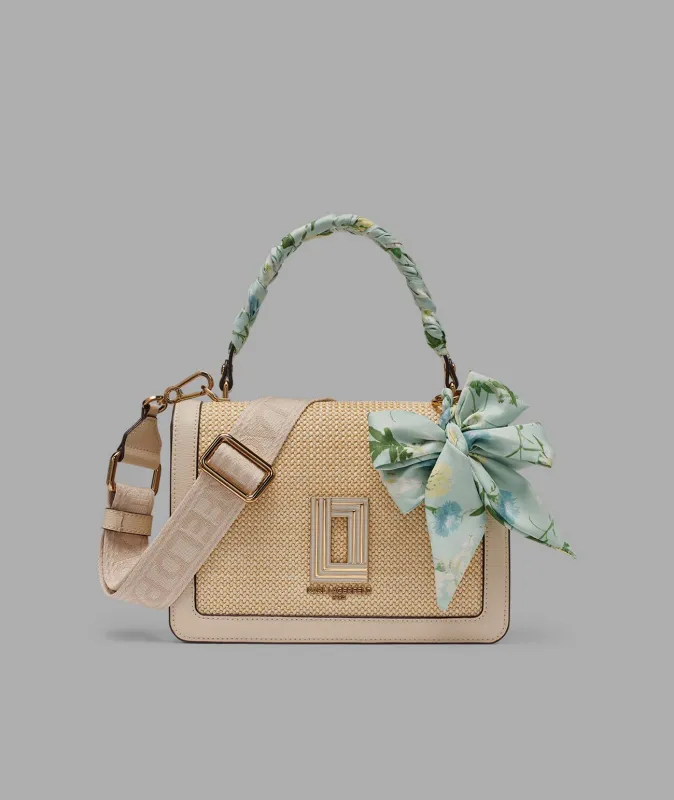 SIMONE RAFFIA SATCHEL WITH FLORAL BOW sold by Karl Lagerfeld Paris