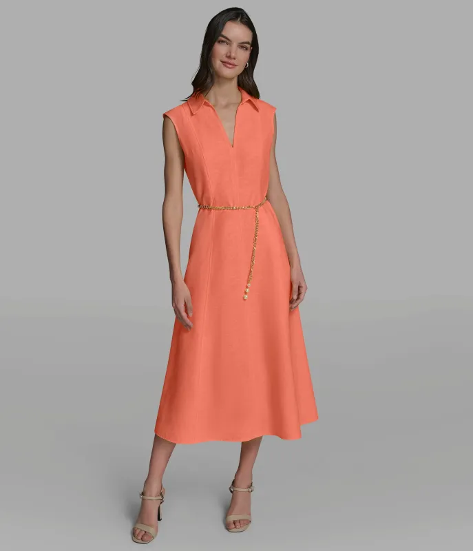 SUBTLE FLORAL MIDI DRESS WITH CHAIN BELT sold by Karl Lagerfeld Paris