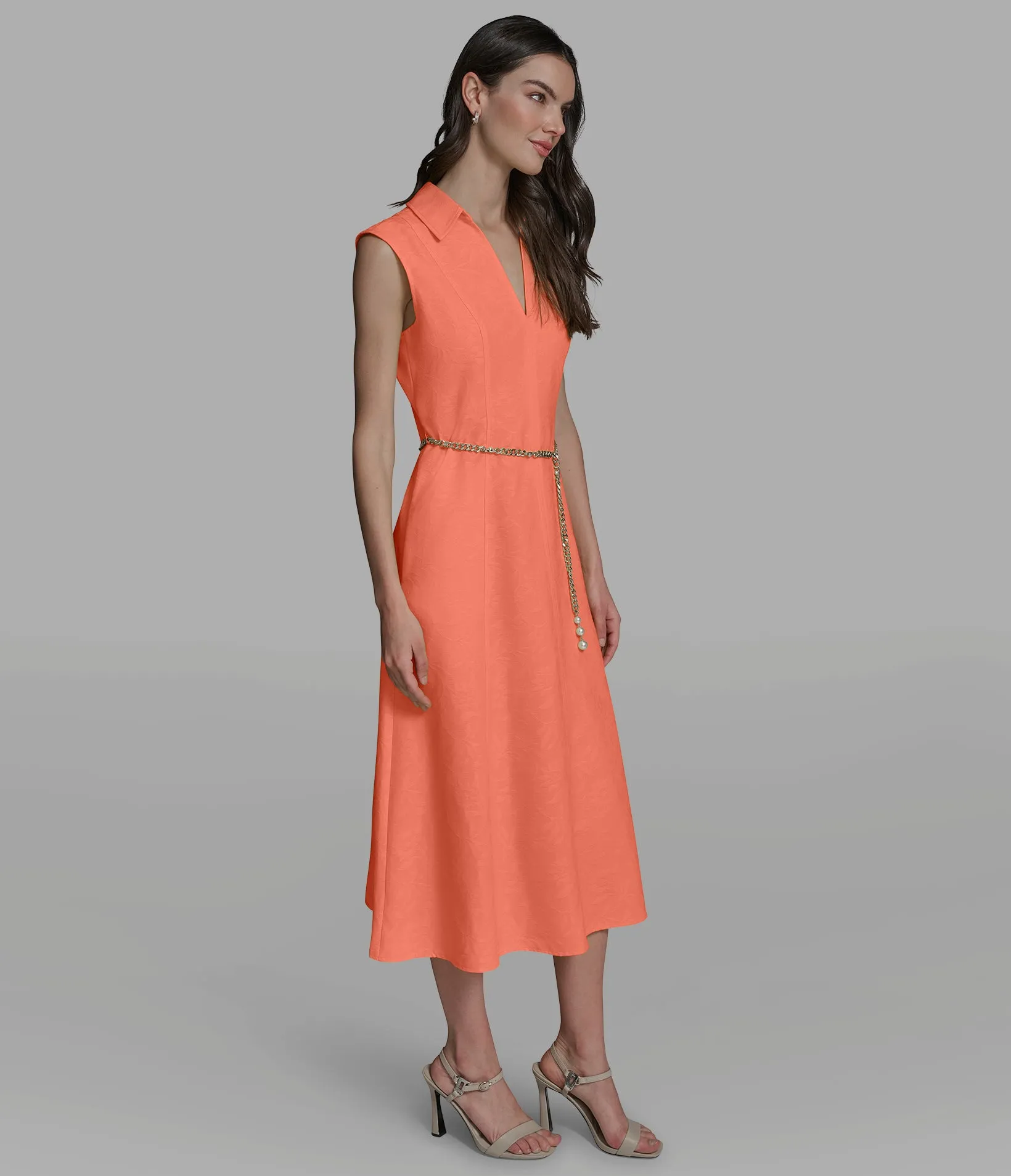 SUBTLE FLORAL MIDI DRESS WITH CHAIN BELT sold by Karl Lagerfeld Paris product image thumbnail 3