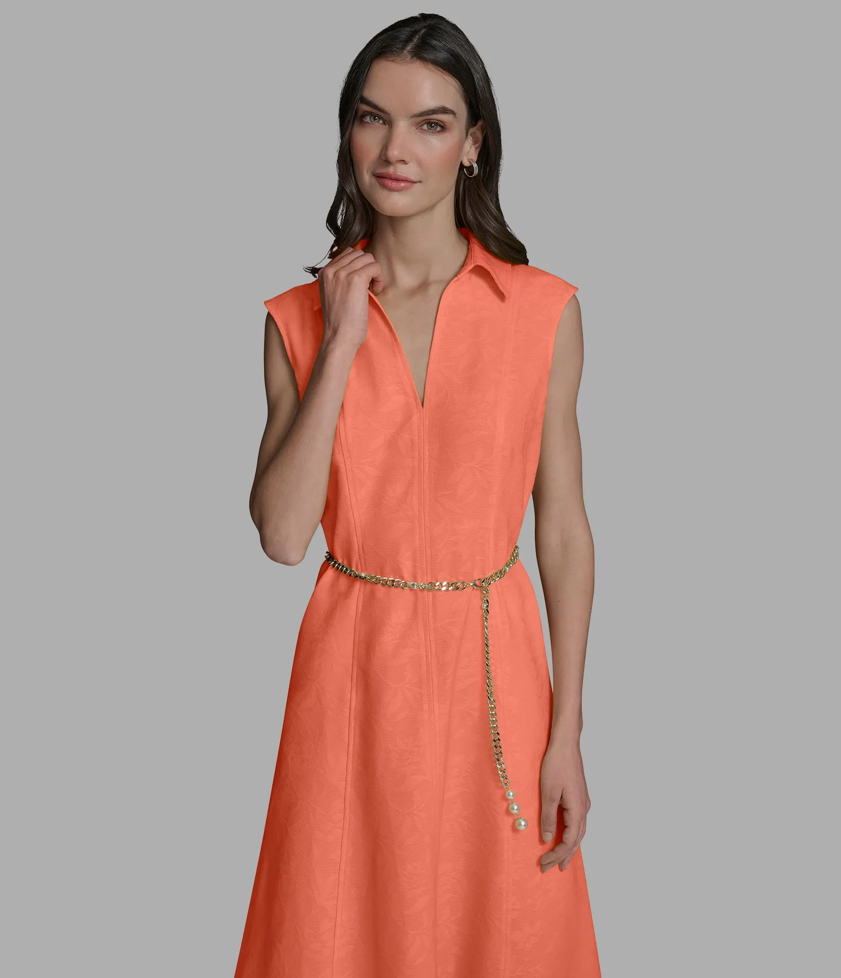 SUBTLE FLORAL MIDI DRESS WITH CHAIN BELT sold by Karl Lagerfeld Paris product image thumbnail 4