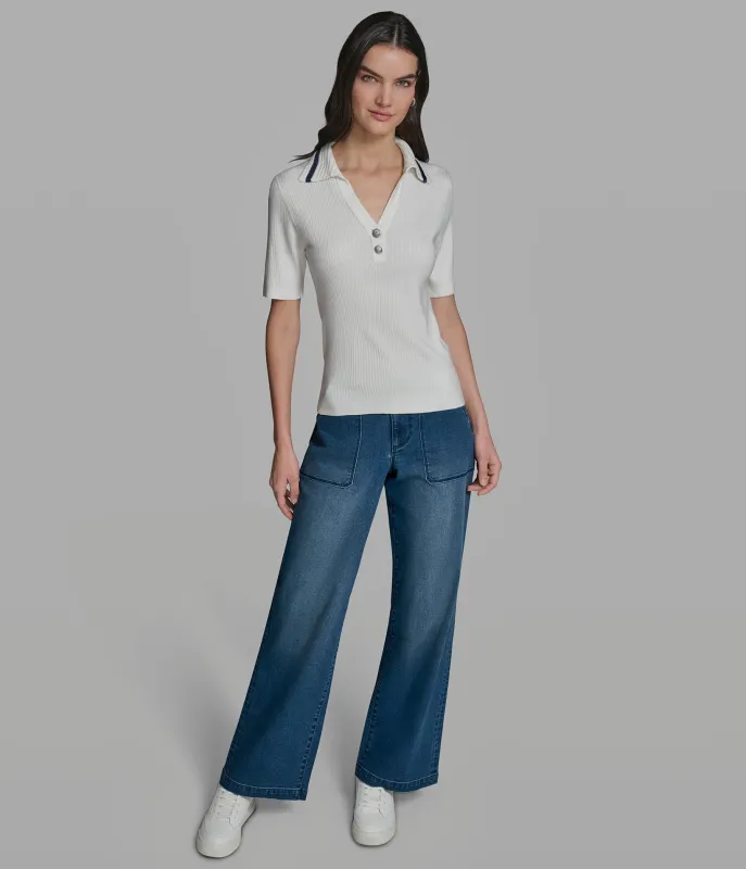 SHORT SLEEVE POLO WITH CROCHET COLLAR made by Karl Lagerfeld Paris