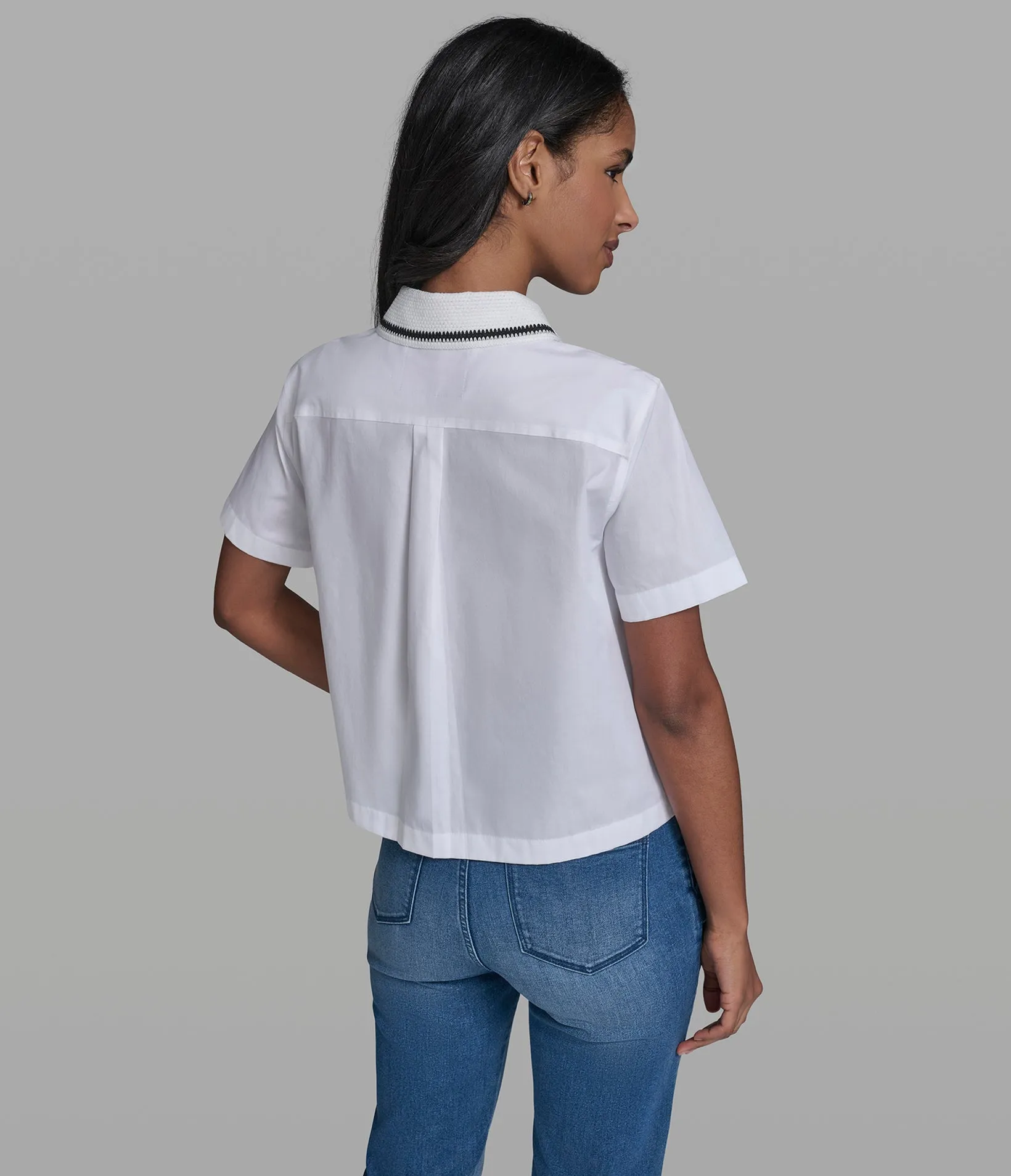 SHORT SLEEVE CROCHET COLLAR POPLIN SHIRT sold by Karl Lagerfeld Paris product image thumbnail 2