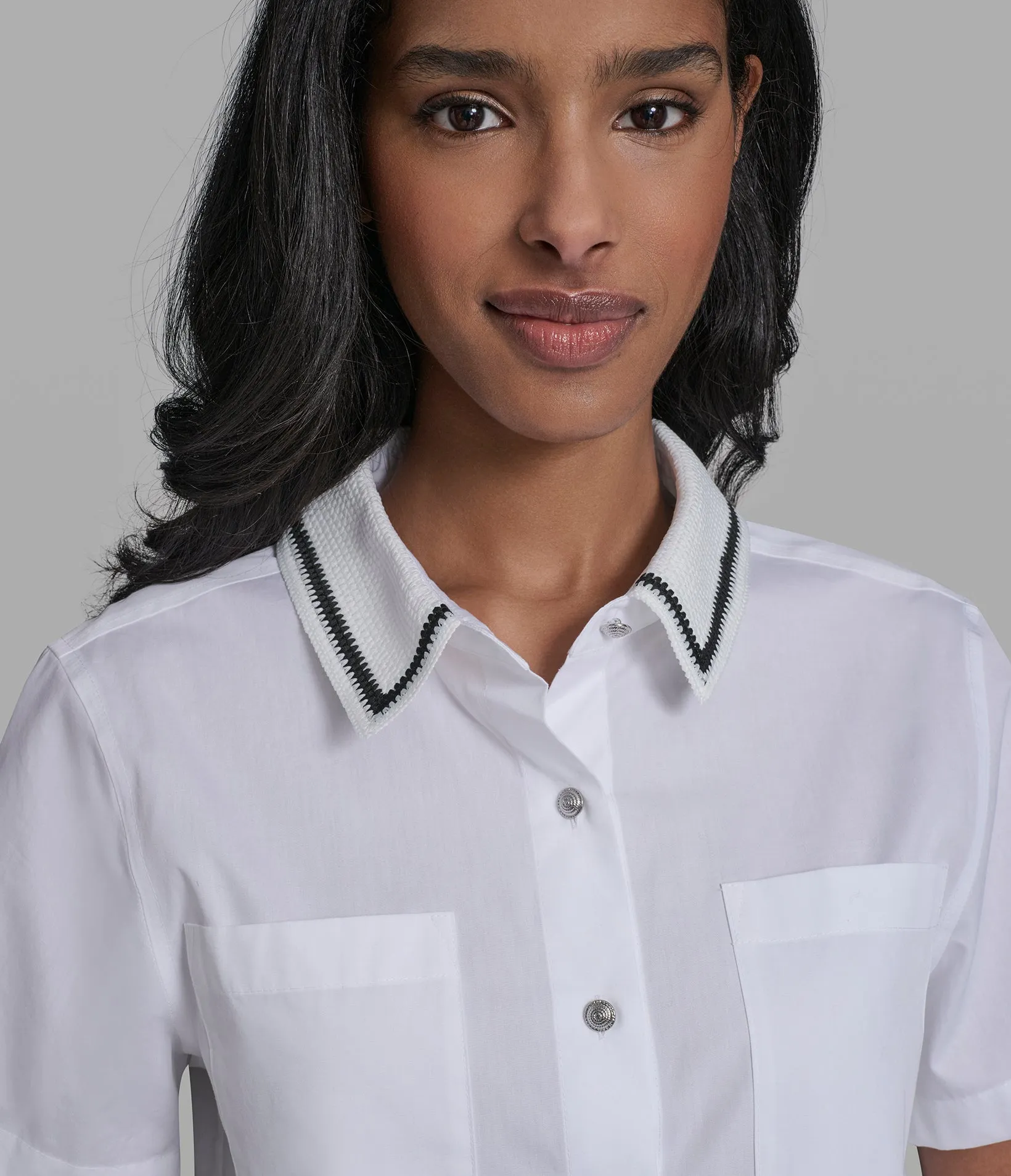 SHORT SLEEVE CROCHET COLLAR POPLIN SHIRT sold by Karl Lagerfeld Paris
