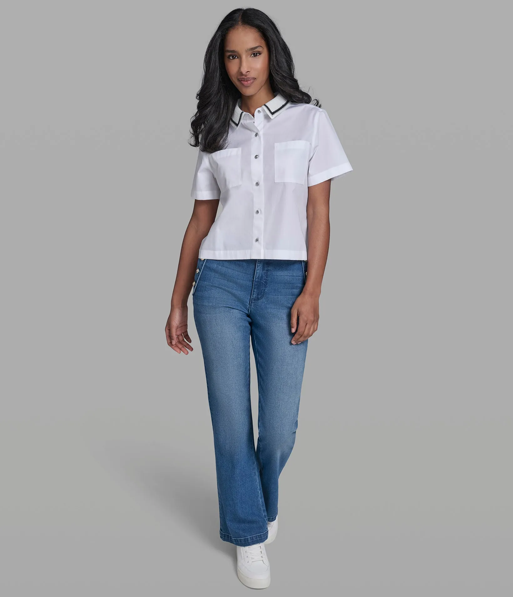 SHORT SLEEVE CROCHET COLLAR POPLIN SHIRT sold by Karl Lagerfeld Paris product image thumbnail 5