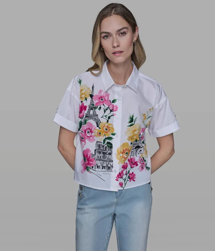 COTTON POPLIN PARIS FLORAL SHIRT made by Karl Lagerfeld Paris