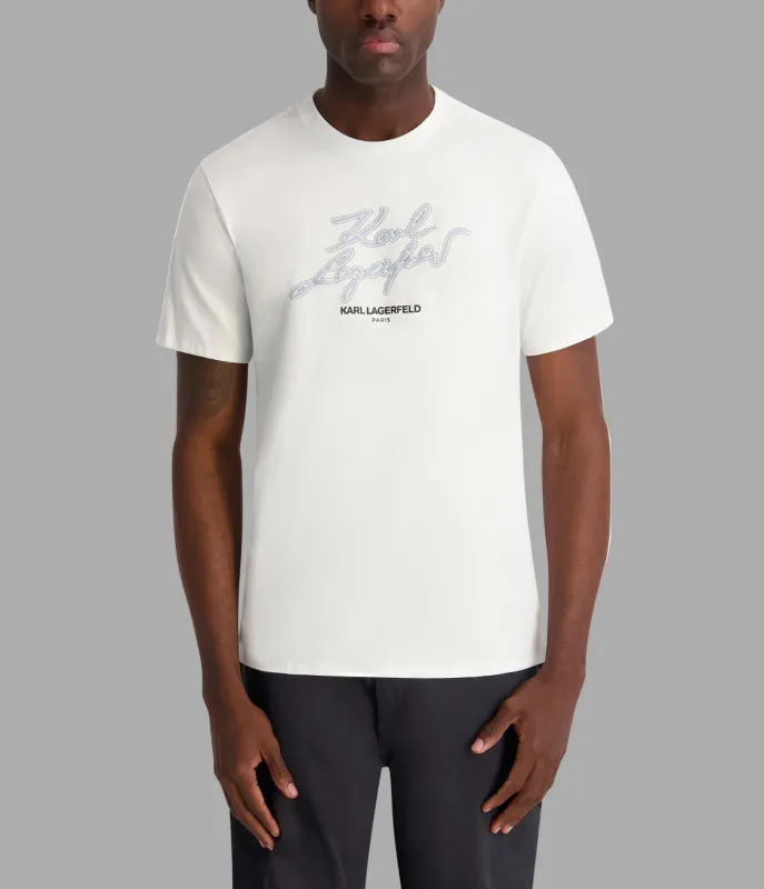 KARL LAGERFELD FAUX EMBROIDERED SIGNATURE TEE made by Karl Lagerfeld Paris