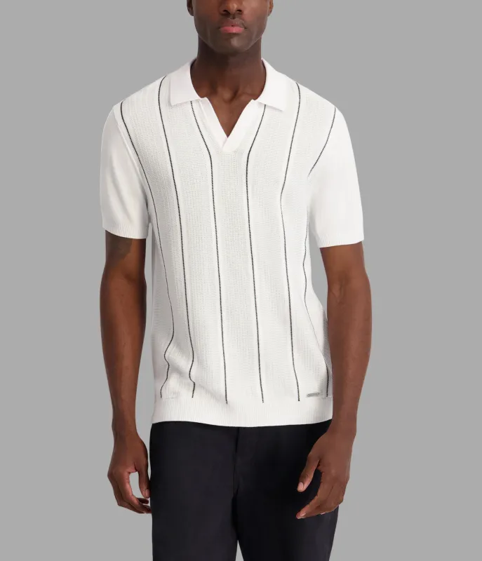 VERTICAL STRIPE TEXTURED JOHNNY COLLAR POLO made by Karl Lagerfeld Paris