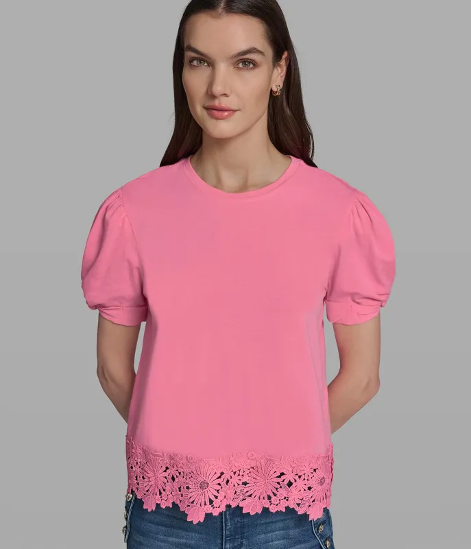 LACE HEM PUFF SLEEVE TOP made by Karl Lagerfeld Paris