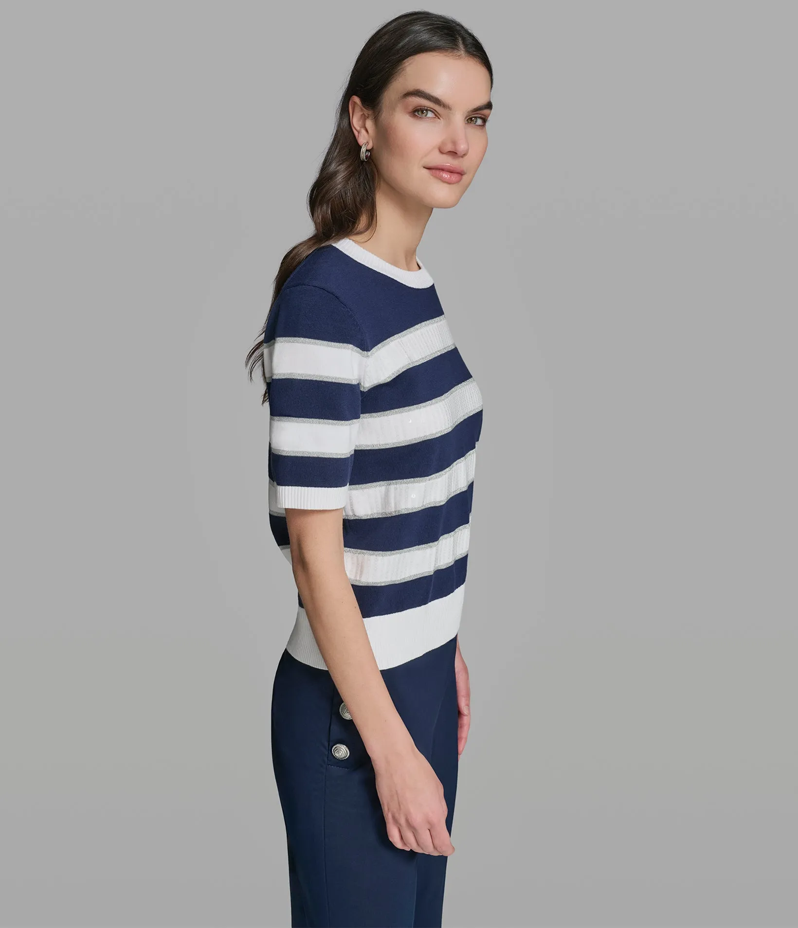 SEQUIN STRIPE KNIT TOP sold by Karl Lagerfeld Paris product image thumbnail 3