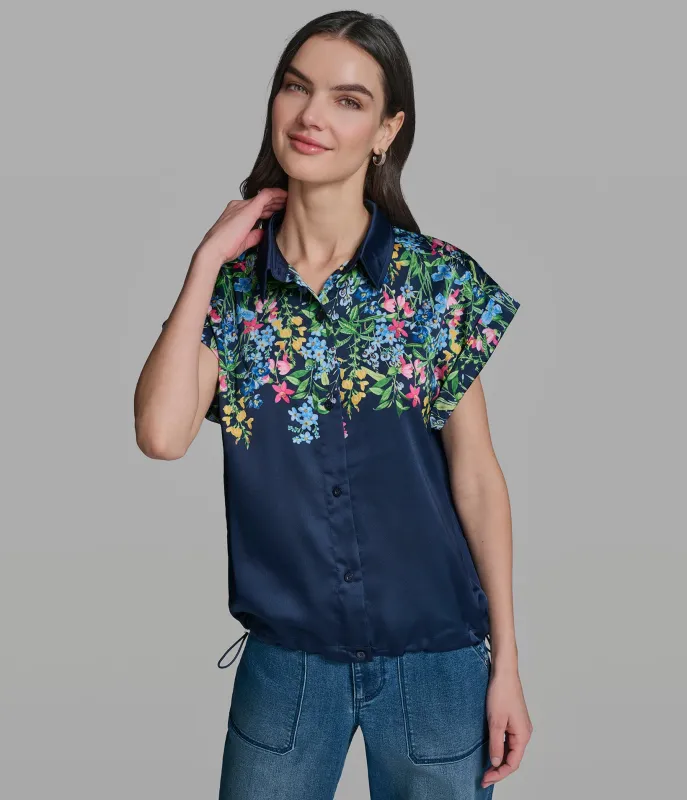 FLORAL PRINT BUNGEE HEM TOP made by Karl Lagerfeld Paris
