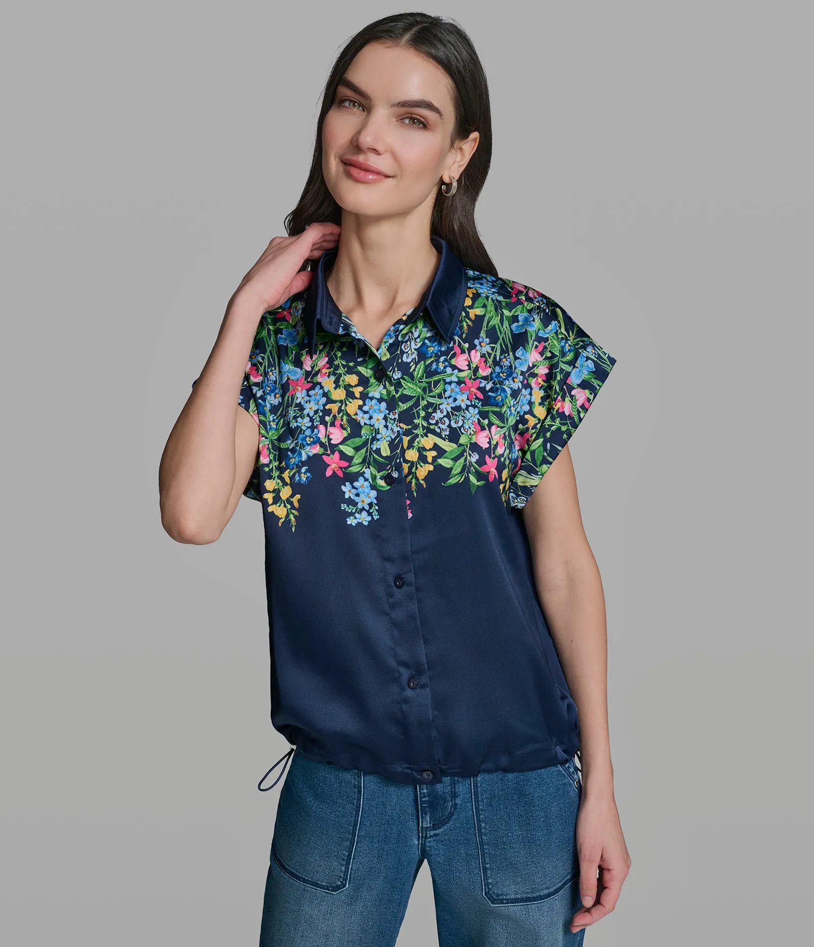 FLORAL PRINT BUNGEE HEM TOP sold by Karl Lagerfeld Paris