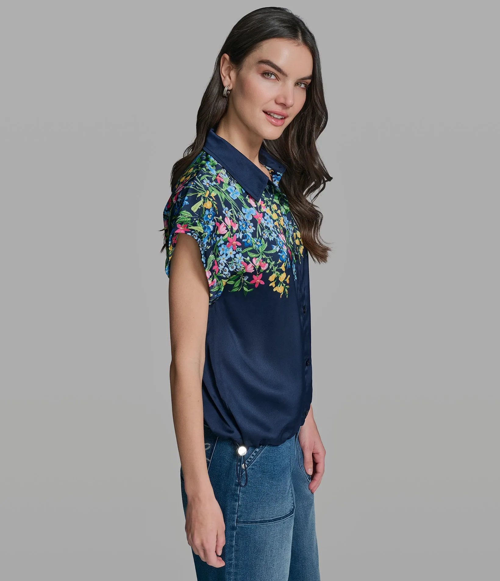 FLORAL PRINT BUNGEE HEM TOP sold by Karl Lagerfeld Paris product image thumbnail 3