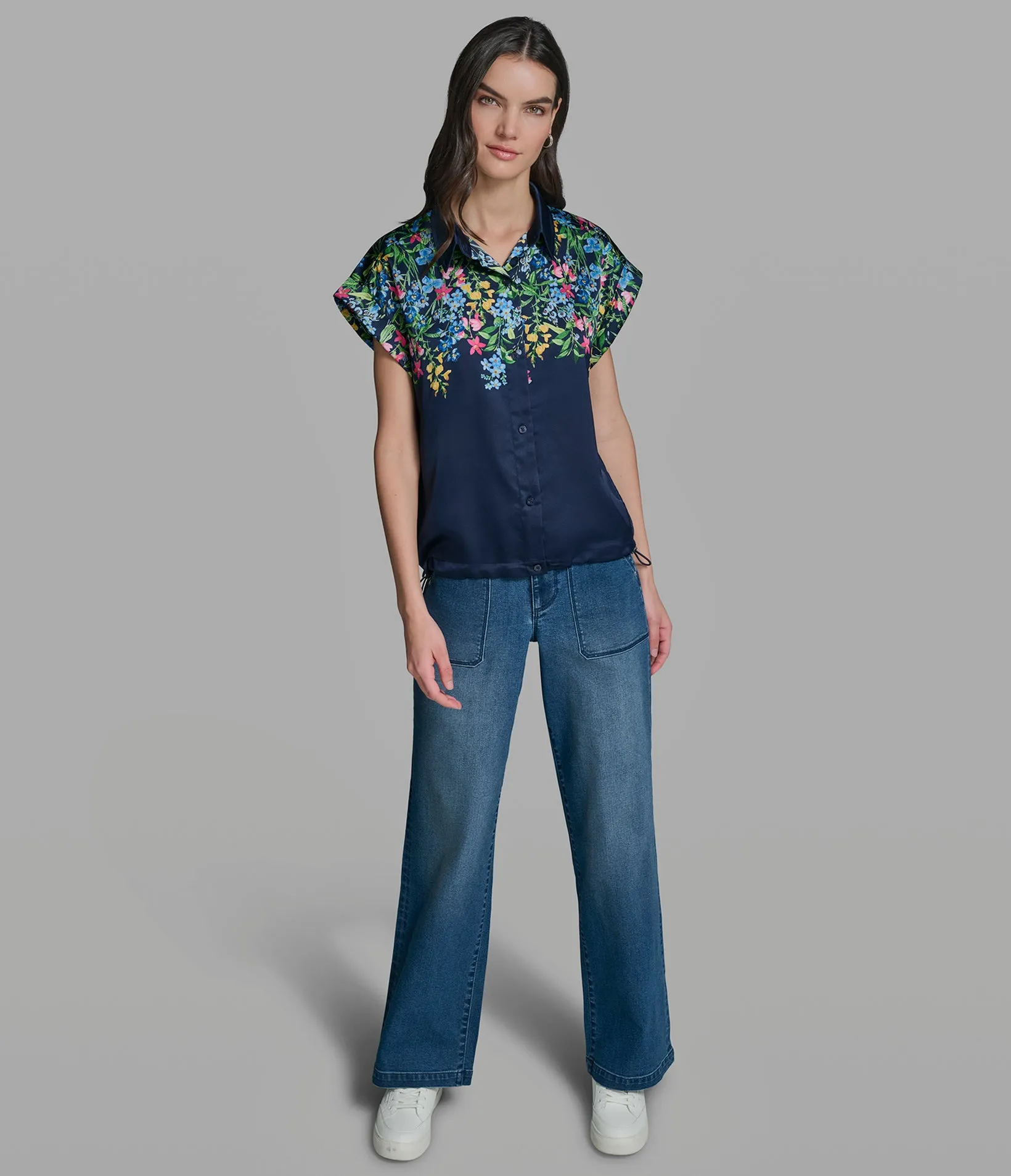 FLORAL PRINT BUNGEE HEM TOP sold by Karl Lagerfeld Paris product image thumbnail 4