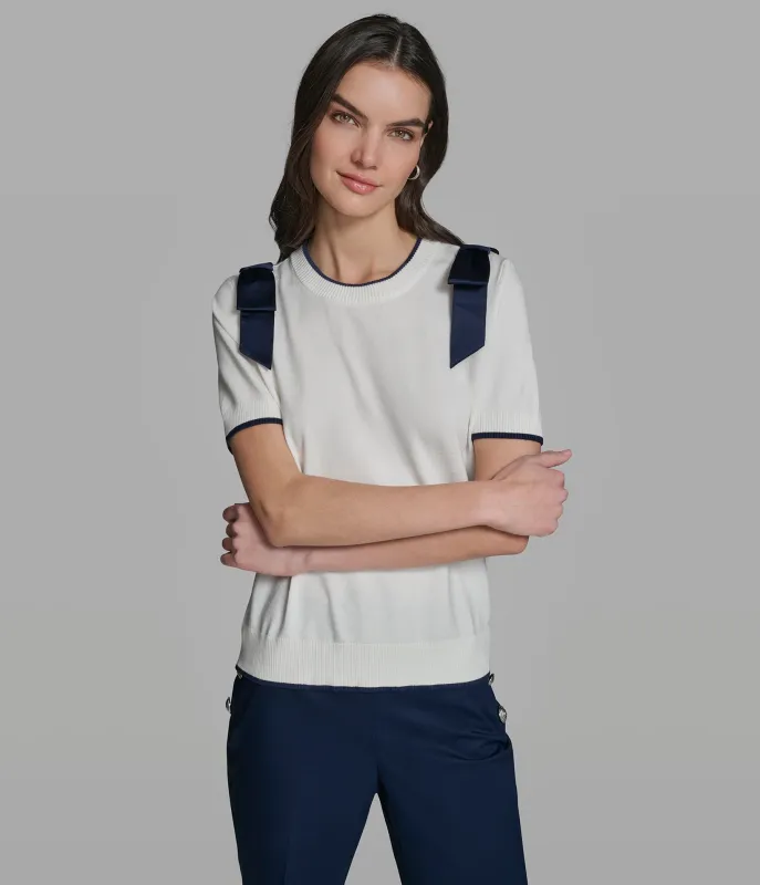 SHORT SLEEVE SWEATER WITH BOW DETAIL made by Karl Lagerfeld Paris
