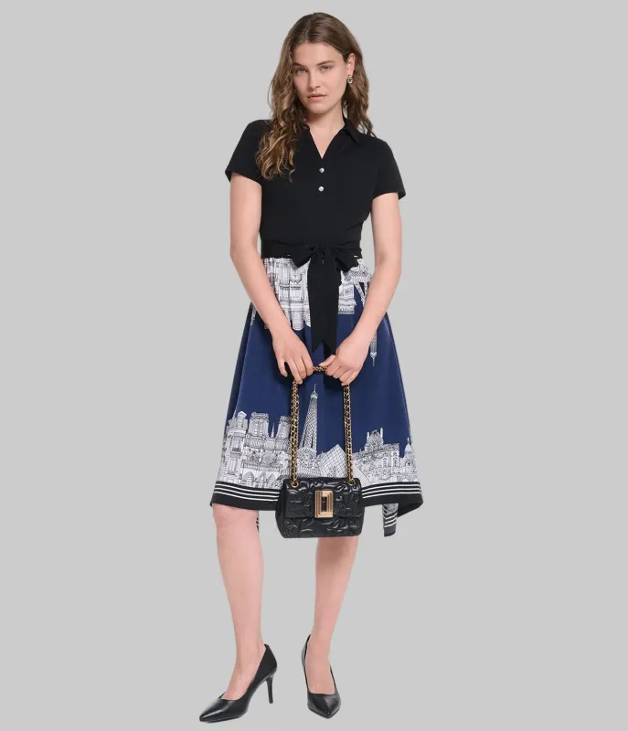 PRINTED PARIS SCENE MIDI DRESS made by Karl Lagerfeld Paris