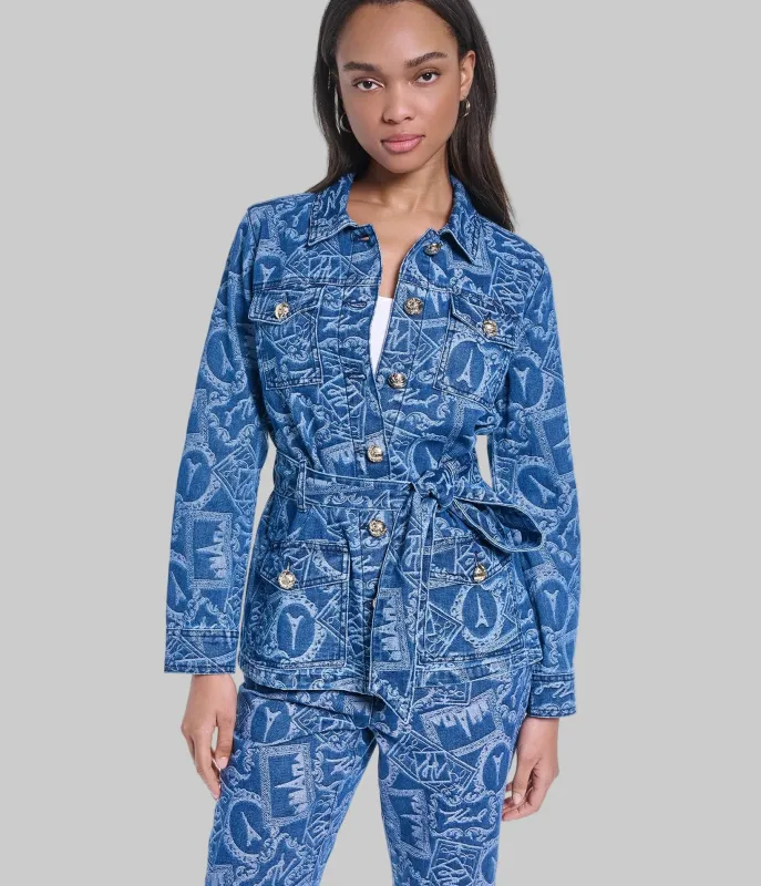 CO-ORD JACQUARD BELTED DENIM JACKET made by Karl Lagerfeld Paris