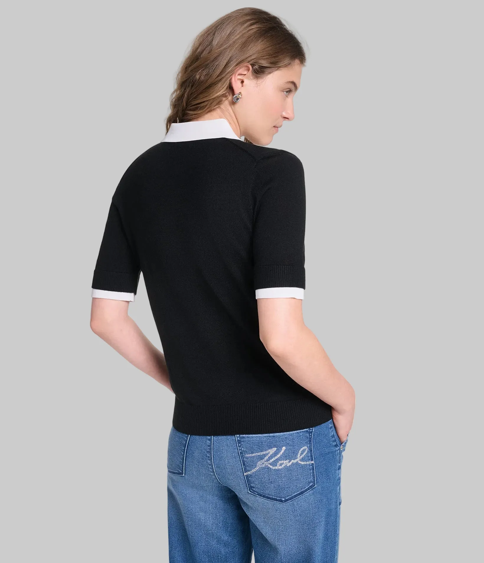 SHORT SLEEVE CONTRAST COLLAR SWEATER sold by Karl Lagerfeld Paris product image thumbnail 2