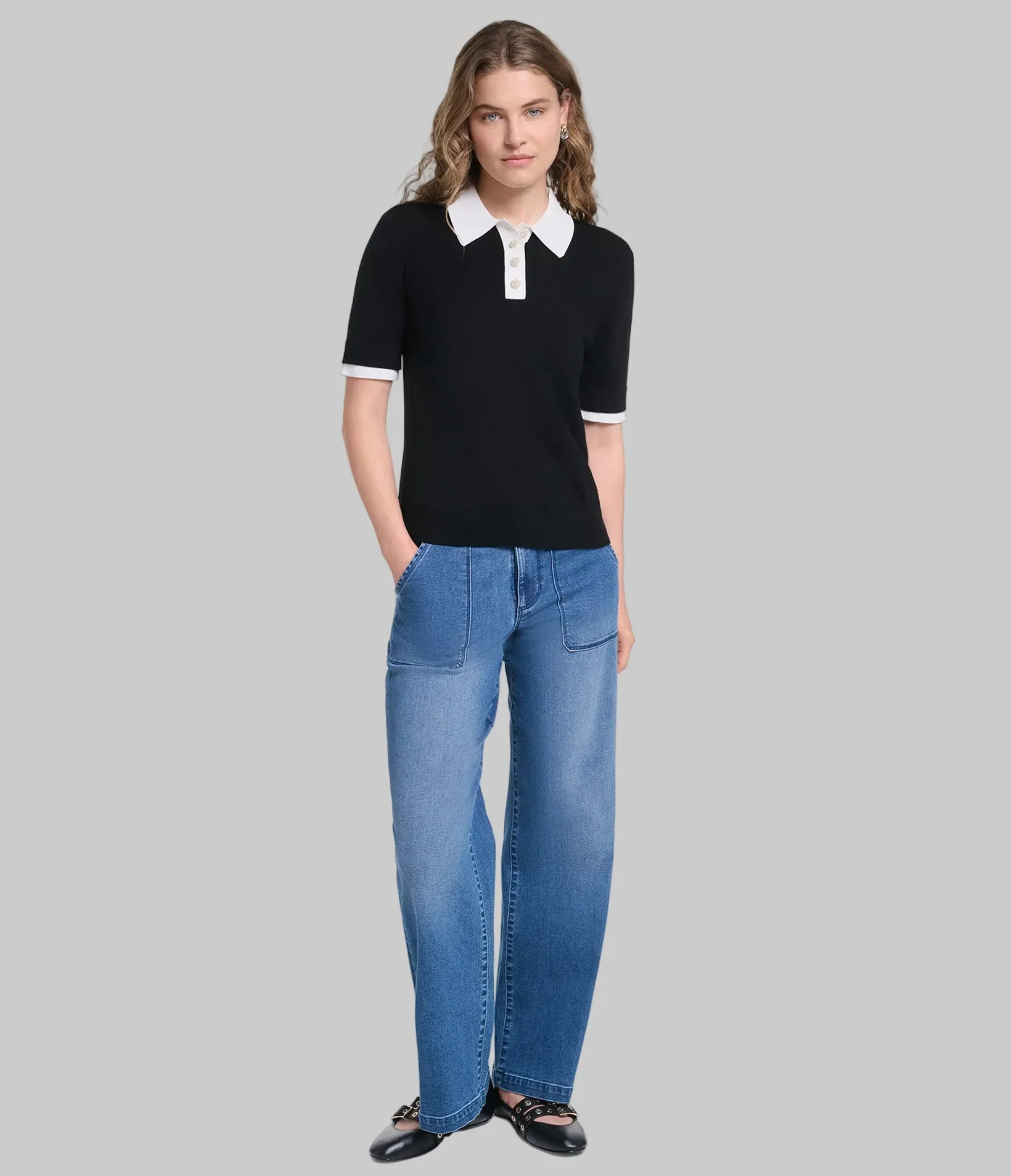 SHORT SLEEVE CONTRAST COLLAR SWEATER sold by Karl Lagerfeld Paris product image thumbnail 5