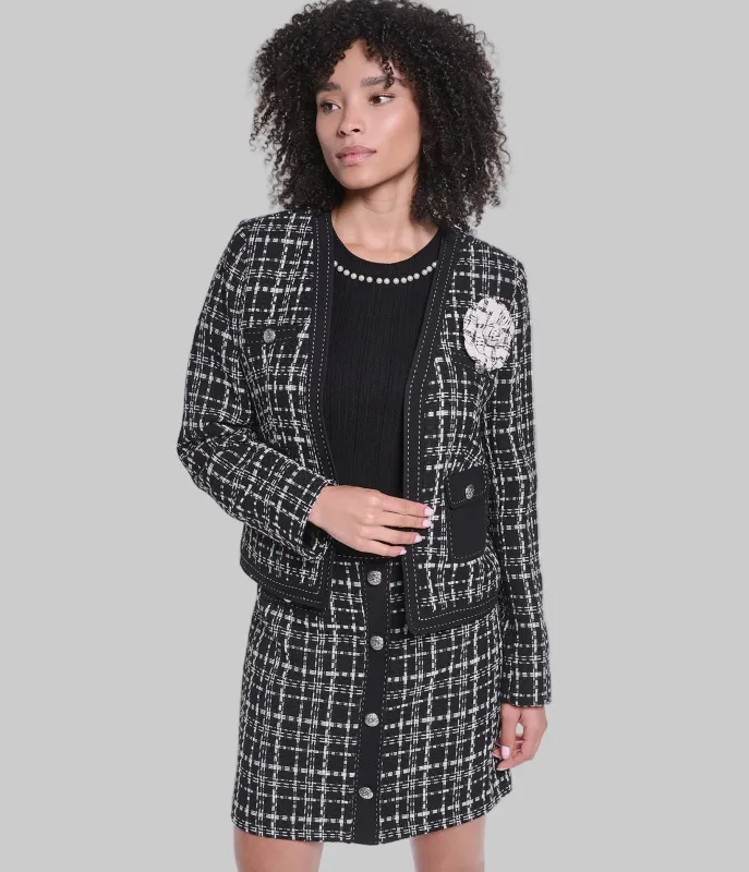 CO-ORD TWEED JACKET FLORAL PIN made by Karl Lagerfeld Paris