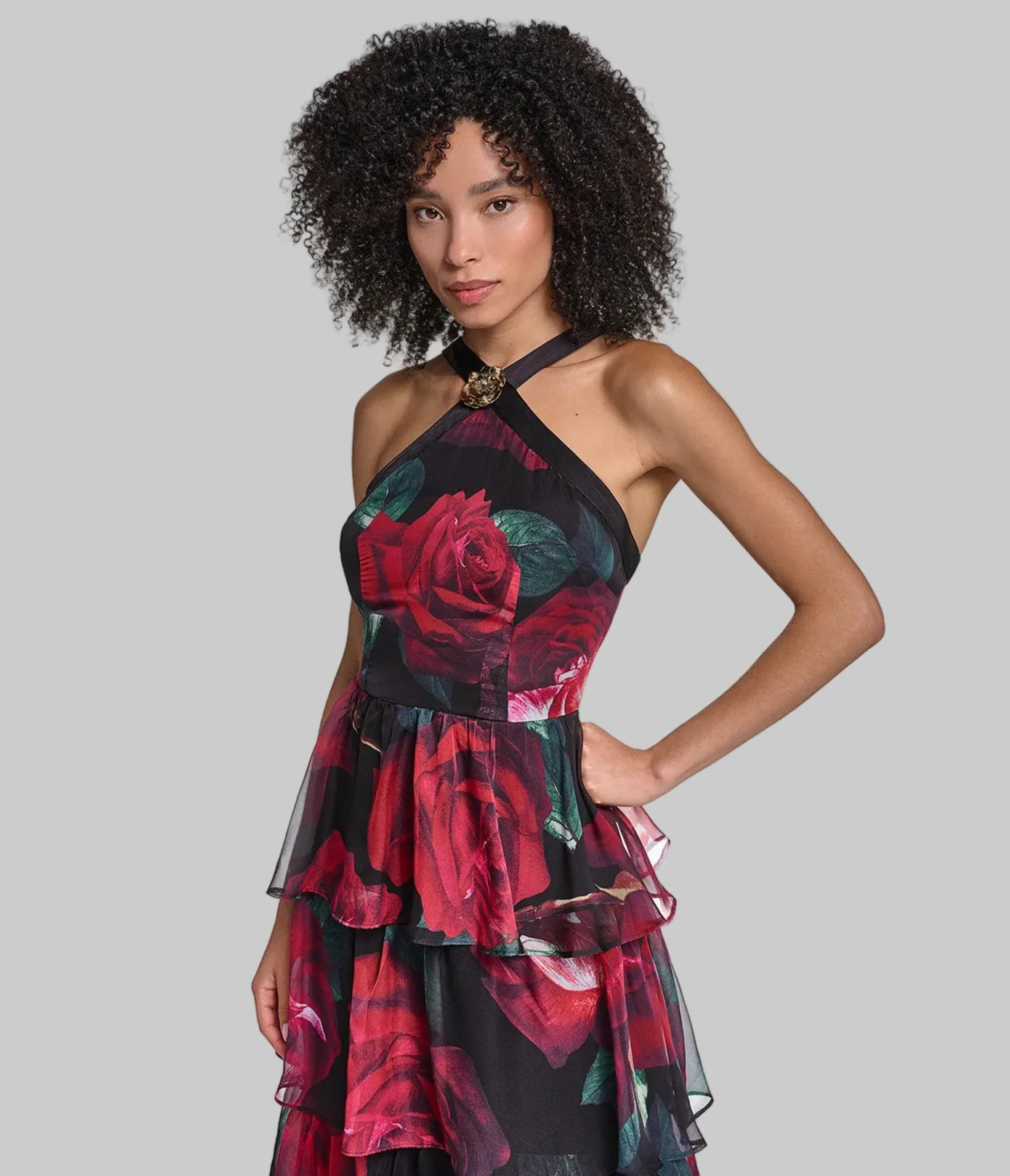 ROSETTE TIERED HALTER GOWN sold by Karl Lagerfeld Paris product image thumbnail 5