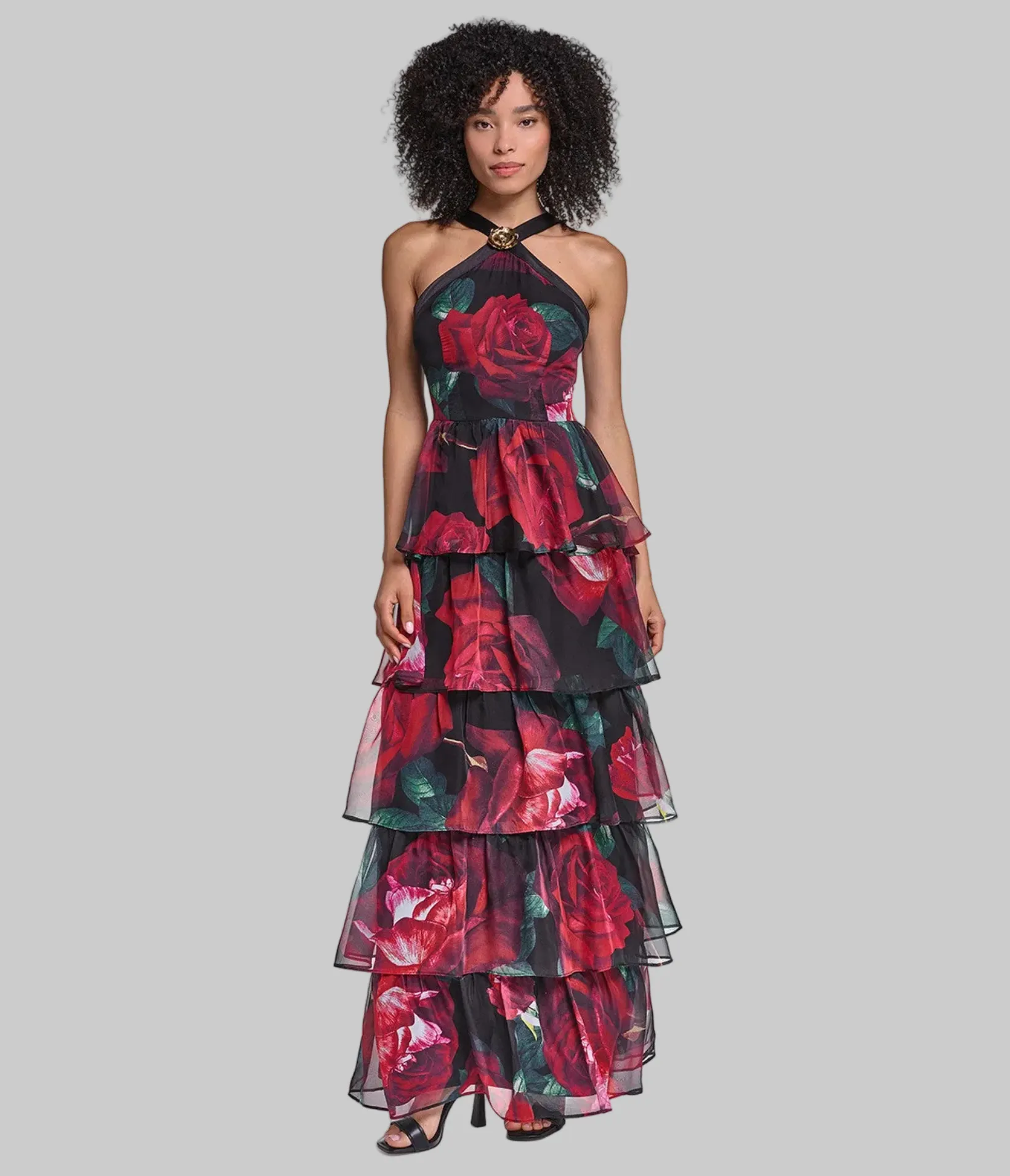 ROSETTE TIERED HALTER GOWN sold by Karl Lagerfeld Paris product image thumbnail 4